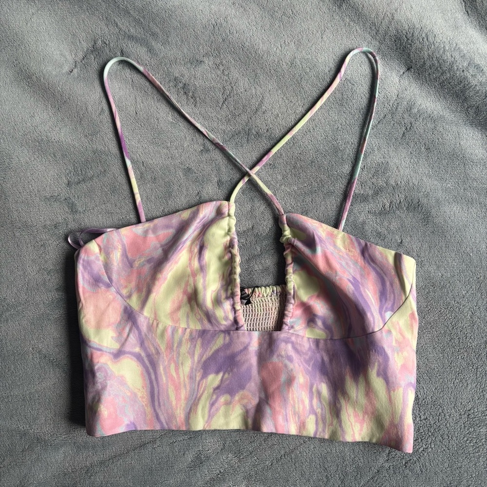 Zara Satin Tie-Dye Crop Top Purple Green size S